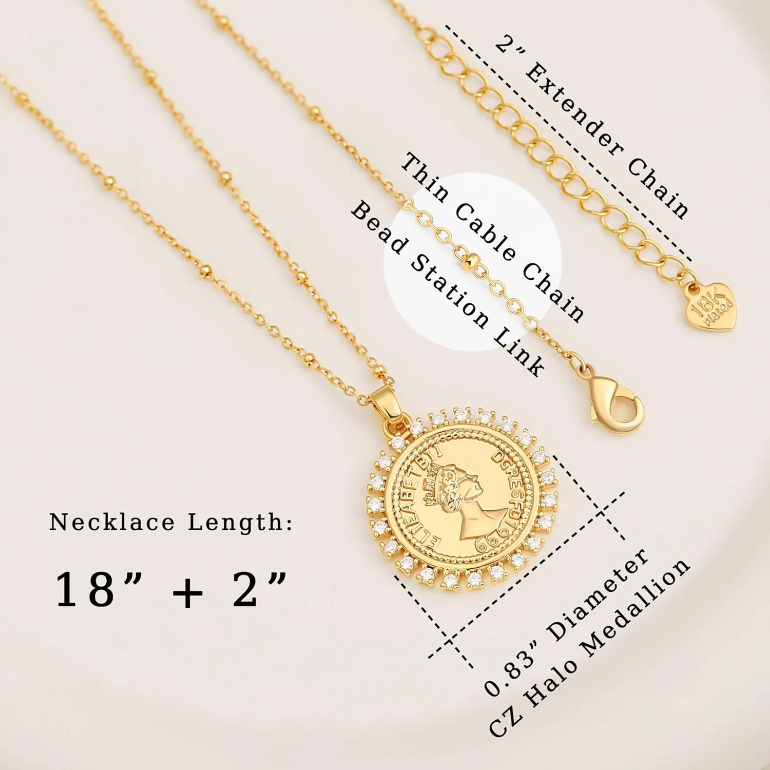 Aobei Pearl 18K Gold Pendant Necklace for Women Dainty Gold Chain Choker Love Heart Disc Coin Pearl Cross Toggle Jewelry