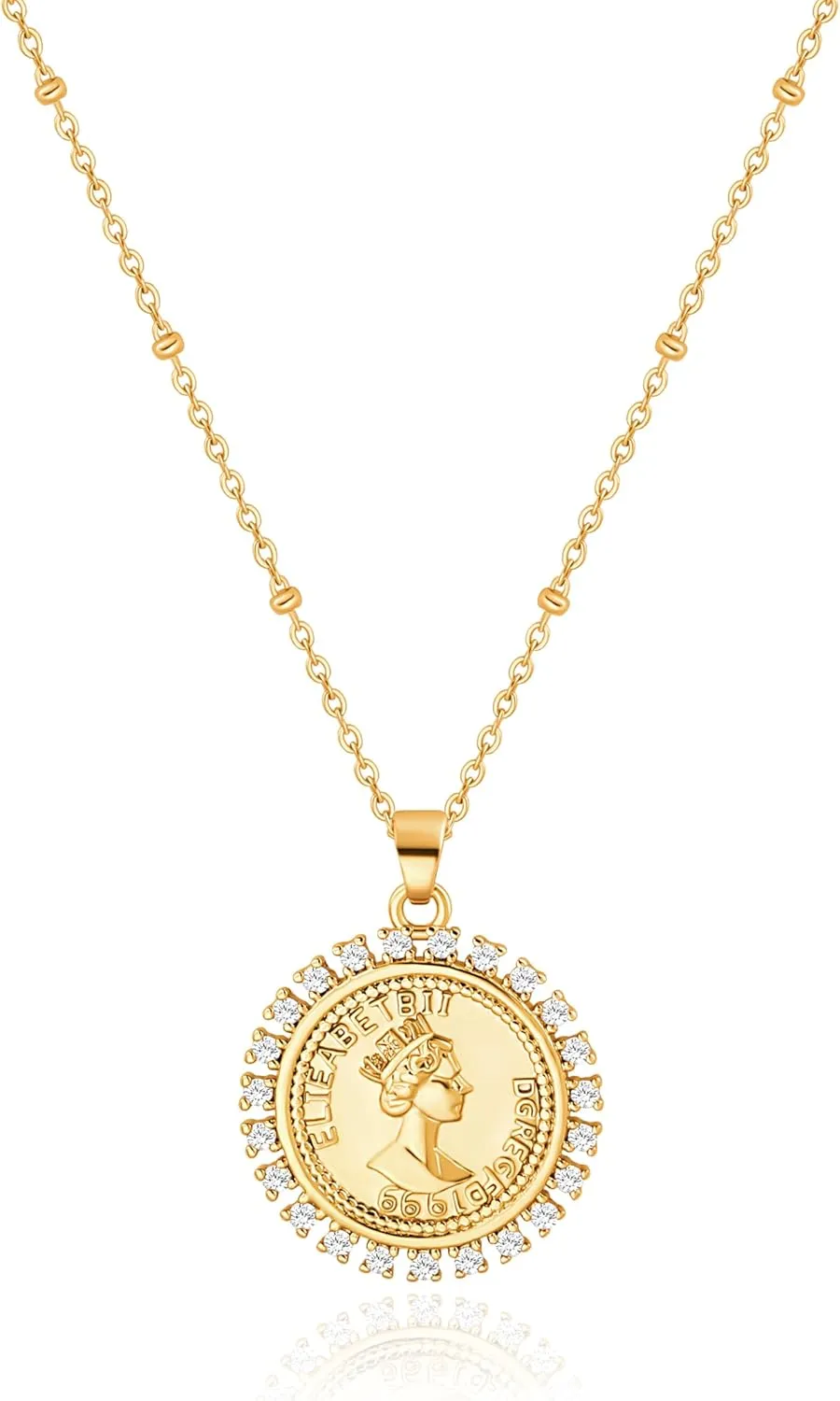 Aobei Pearl 18K Gold Pendant Necklace for Women Dainty Gold Chain Choker Love Heart Disc Coin Pearl Cross Toggle Jewelry