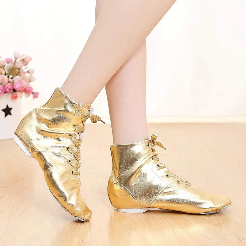 AOQUNFS Women Lace up Jazz Boots Split Sole Black Ankle Dance Sneakers for Men Adult,Model GBJS-PU