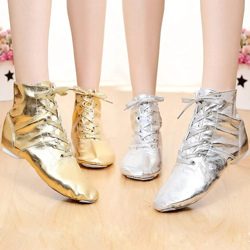 AOQUNFS Women Lace up Jazz Boots Split Sole Black Ankle Dance Sneakers for Men Adult,Model GBJS-PU