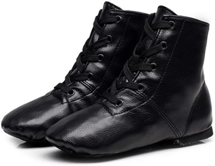 AOQUNFS Women Lace up Jazz Boots Split Sole Black Ankle Dance Sneakers for Men Adult,Model GBJS-PU