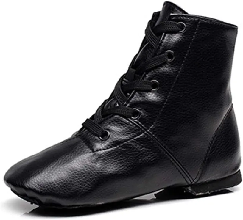 AOQUNFS Women Lace up Jazz Boots Split Sole Black Ankle Dance Sneakers for Men Adult,Model GBJS-PU