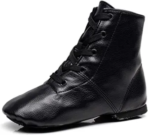 AOQUNFS Women Lace up Jazz Boots Split Sole Black Ankle Dance Sneakers for Men Adult,Model GBJS-PU