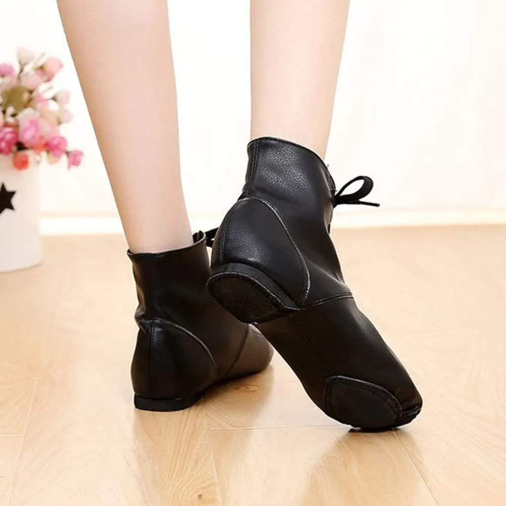 AOQUNFS Women Lace up Jazz Boots Split Sole Black Ankle Dance Sneakers for Men Adult,Model GBJS-PU