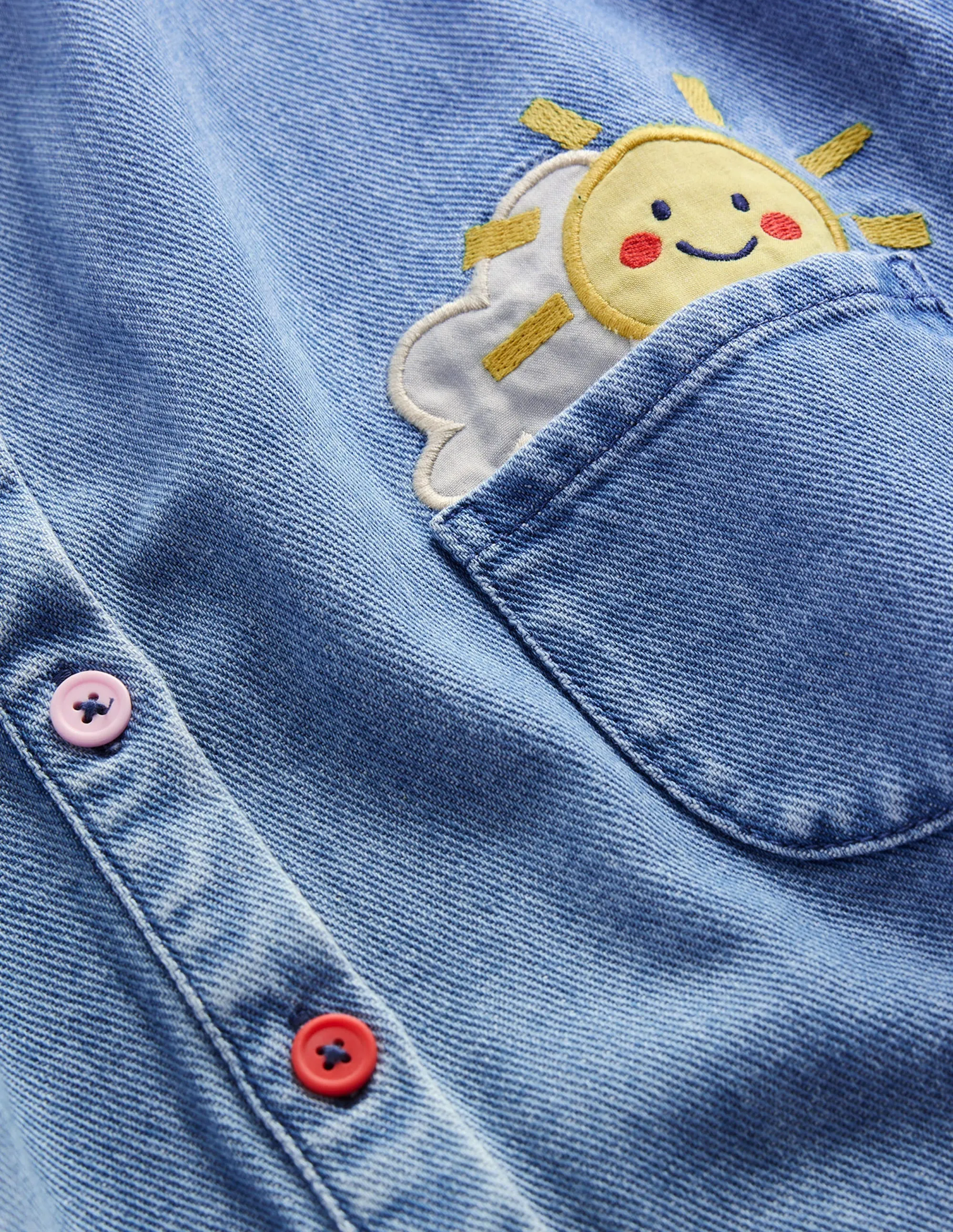 Appliqué Shirt Dress-Mid Vintage Denim Weather