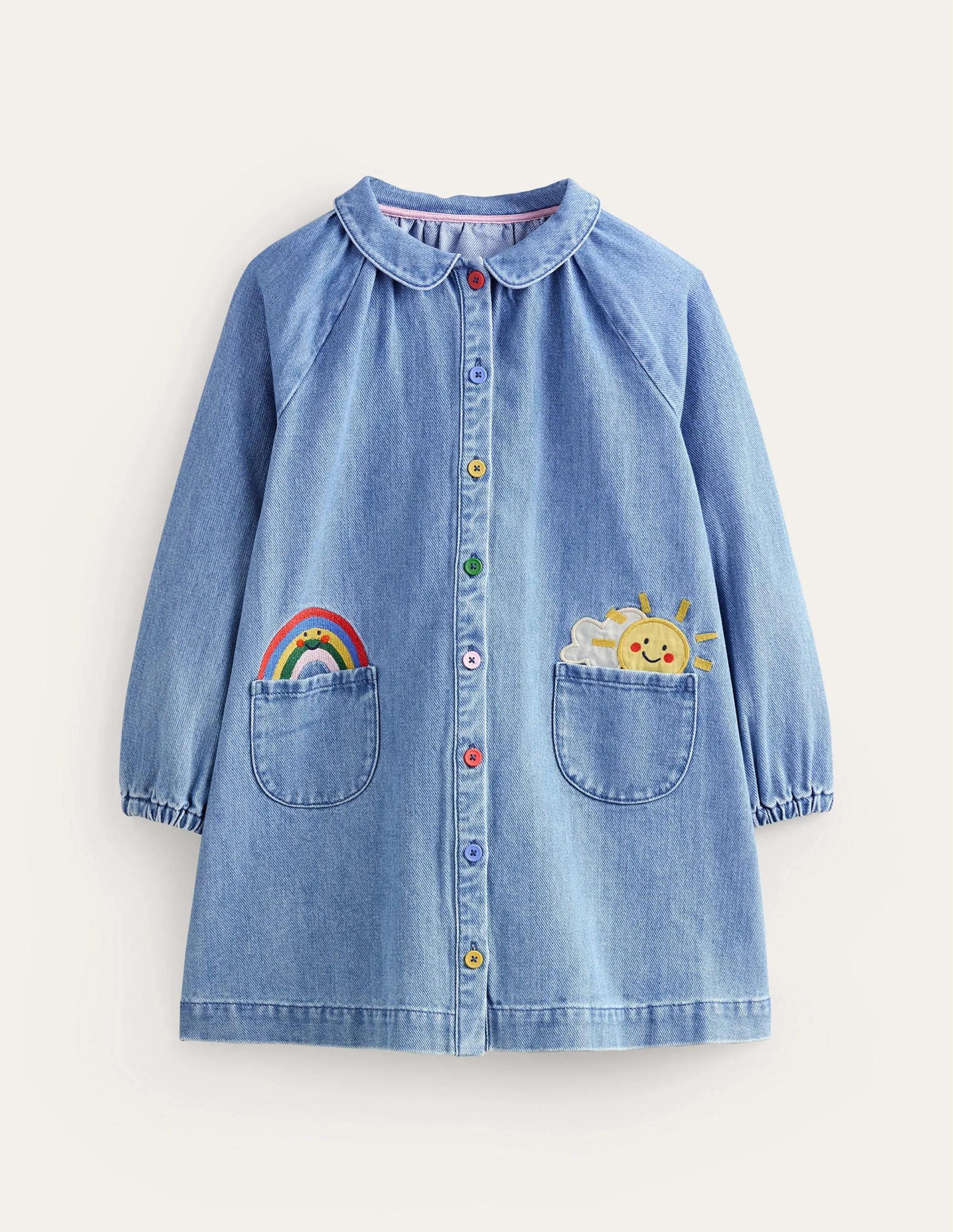Appliqué Shirt Dress-Mid Vintage Denim Weather