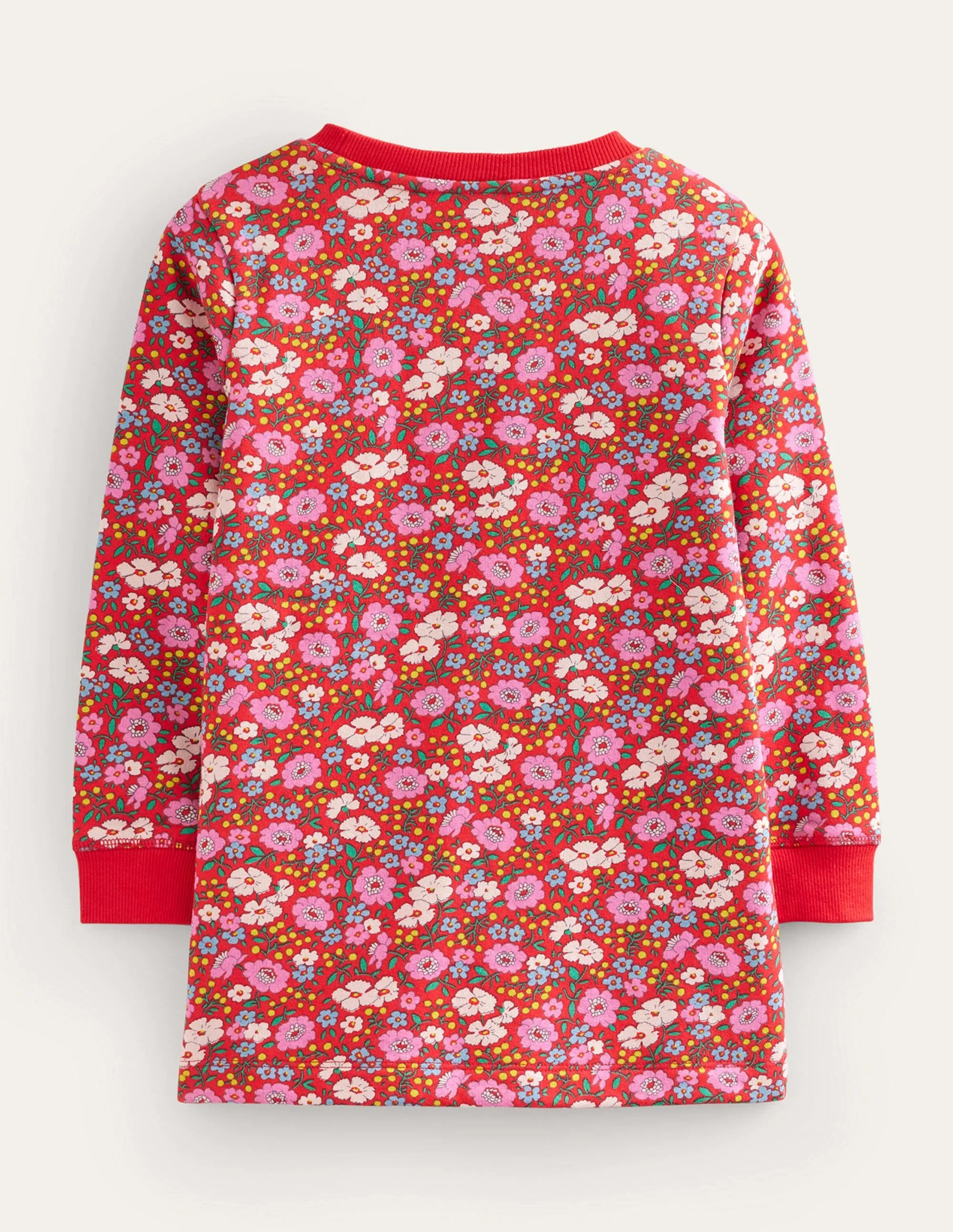 Applique Sweatshirt Tunic-Brilliant Red Festive Flower