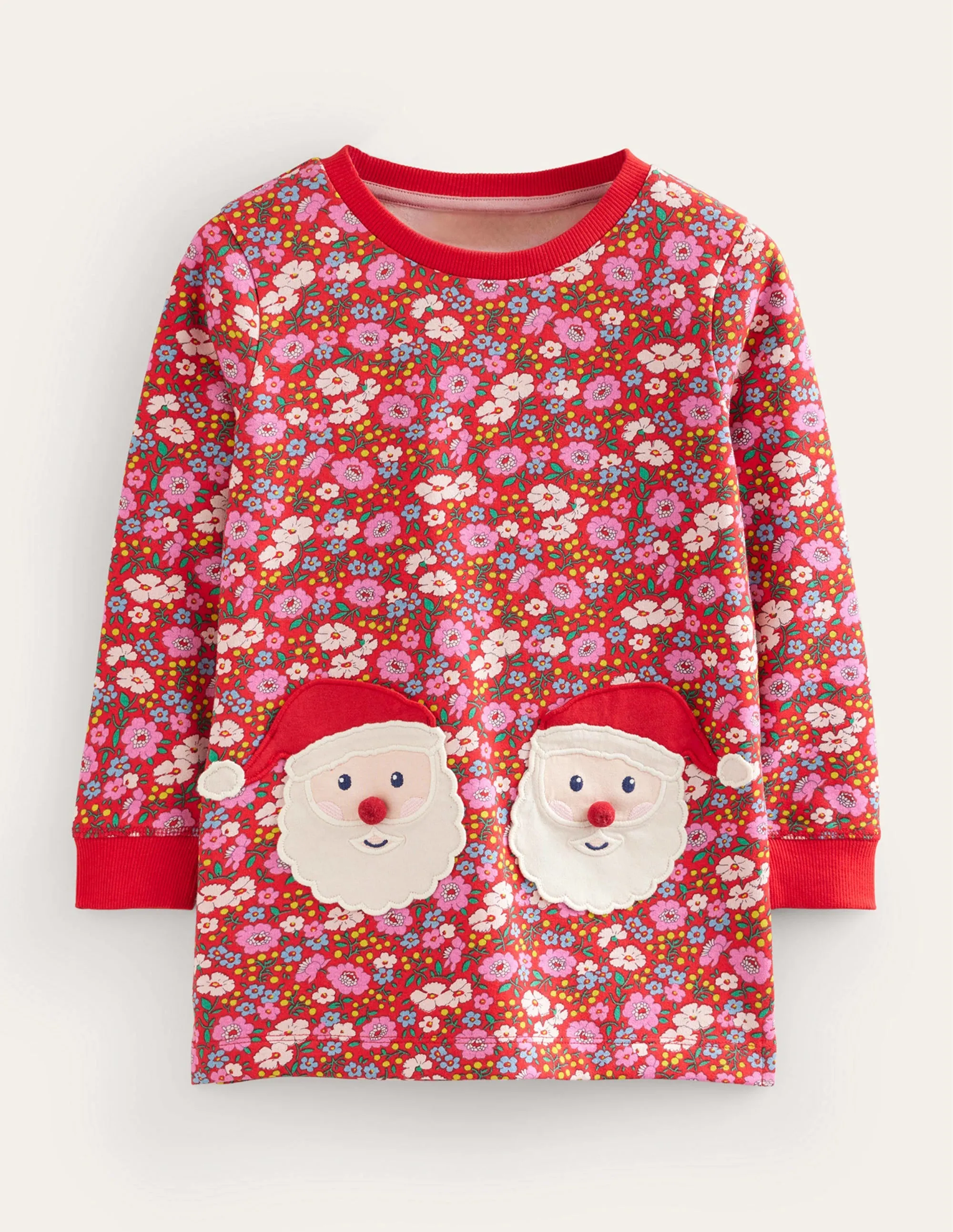 Applique Sweatshirt Tunic-Brilliant Red Festive Flower