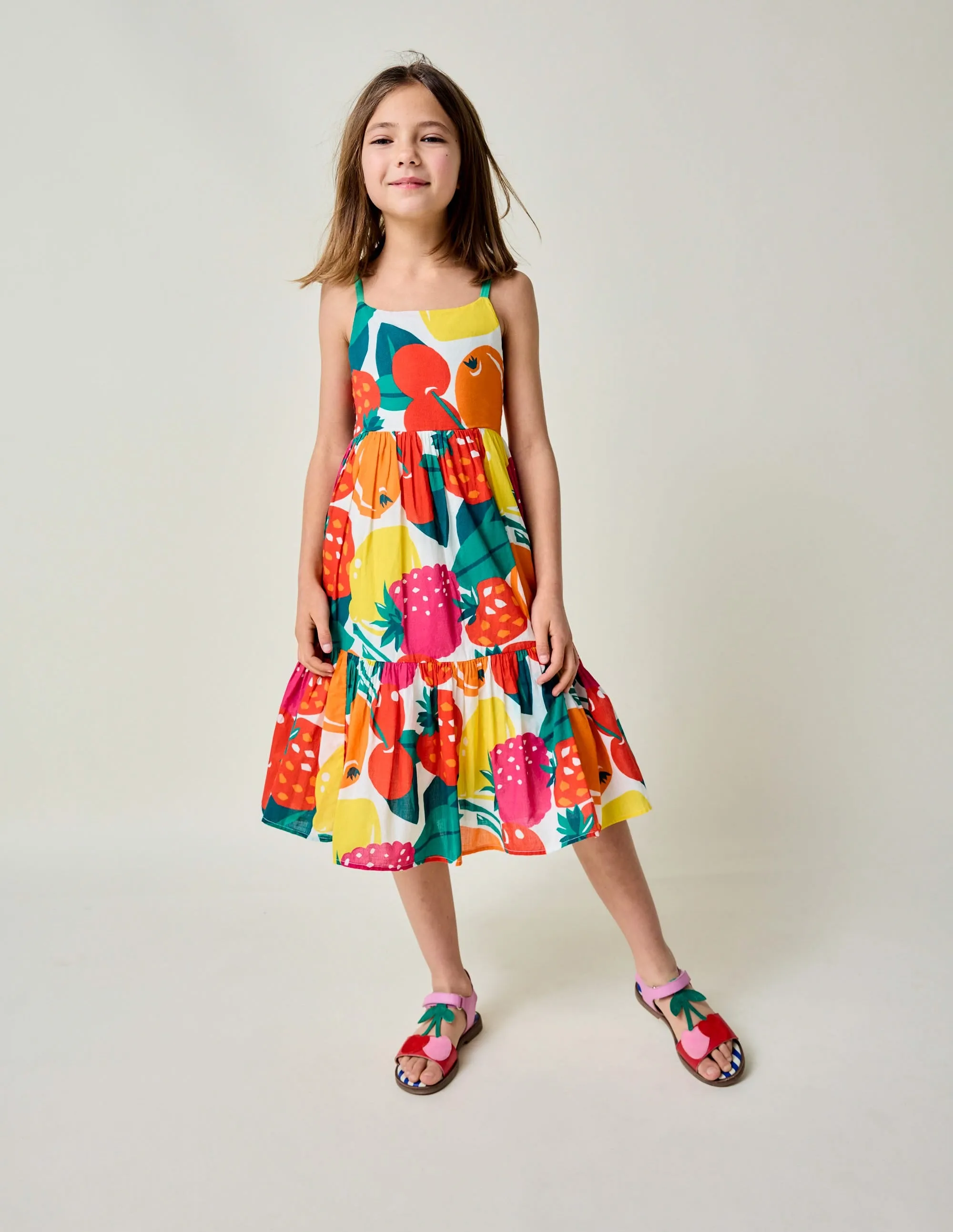 Aurelia Tiered Twirly Dress-Multi Giant Fruit