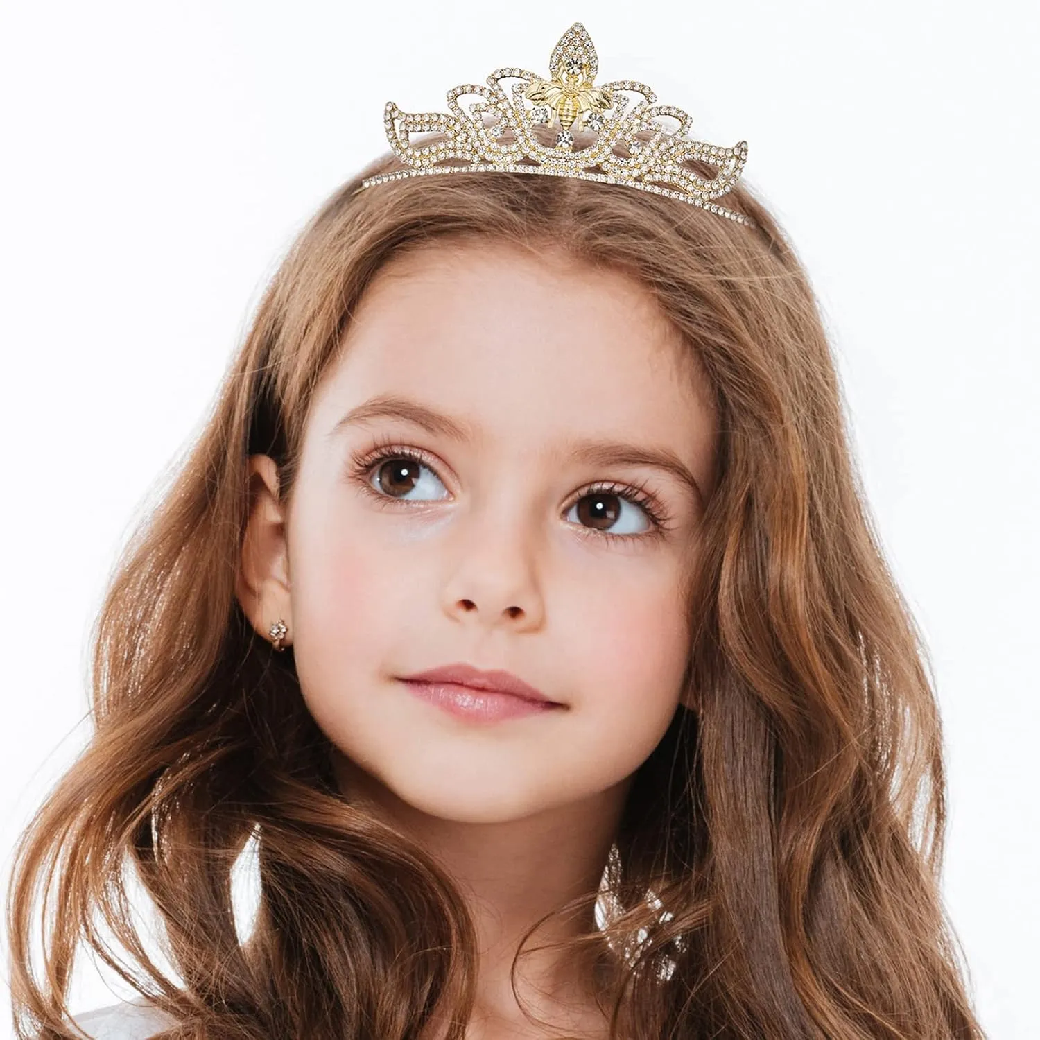 AW BRIDAL Tiara for Brithday Rhinestone Princess Party Tiaras for Girls Sparkly Crystal Headband (Gold)