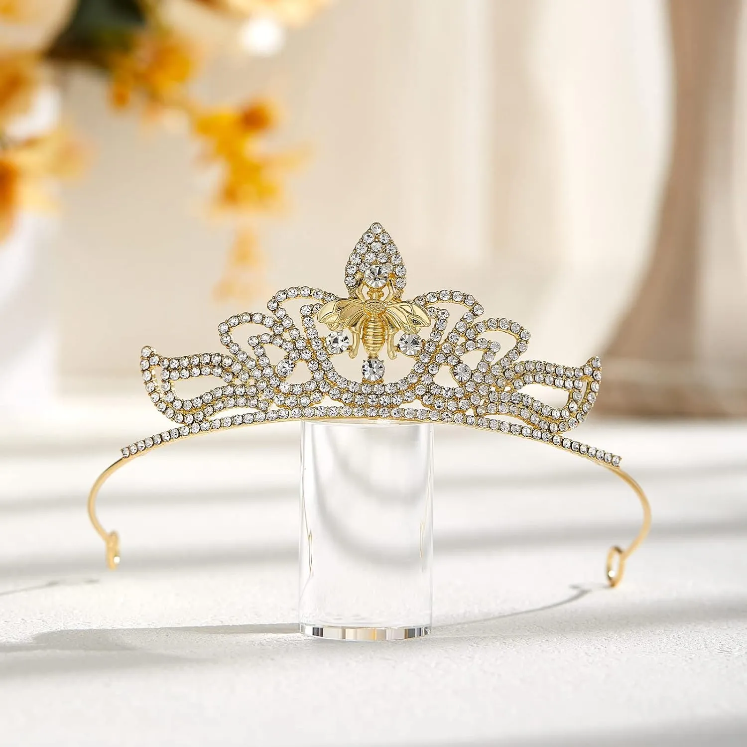 AW BRIDAL Tiara for Brithday Rhinestone Princess Party Tiaras for Girls Sparkly Crystal Headband (Gold)