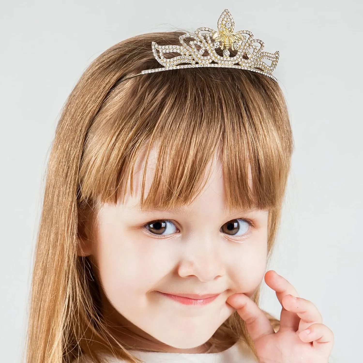 AW BRIDAL Tiara for Brithday Rhinestone Princess Party Tiaras for Girls Sparkly Crystal Headband (Gold)