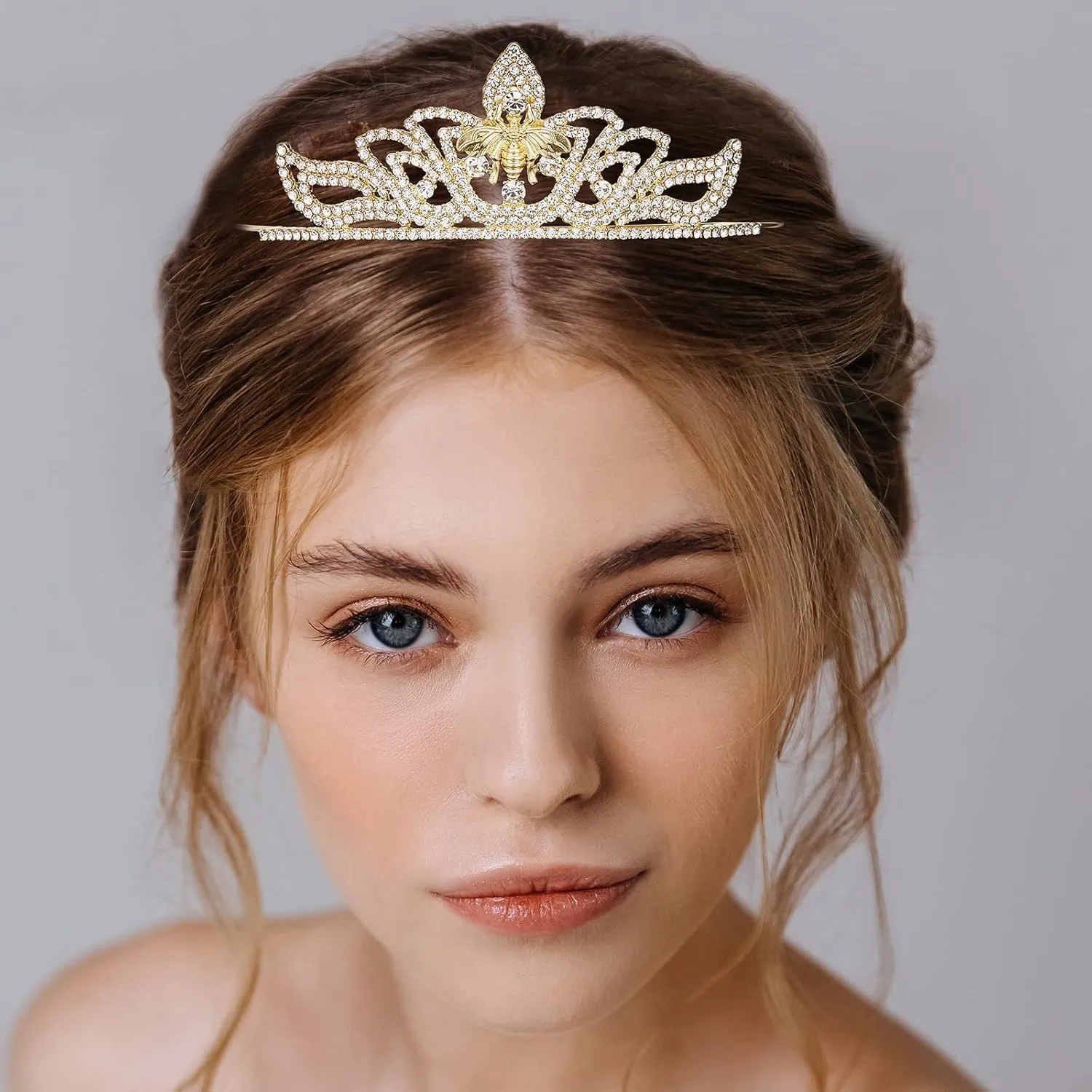 AW BRIDAL Tiara for Brithday Rhinestone Princess Party Tiaras for Girls Sparkly Crystal Headband (Gold)