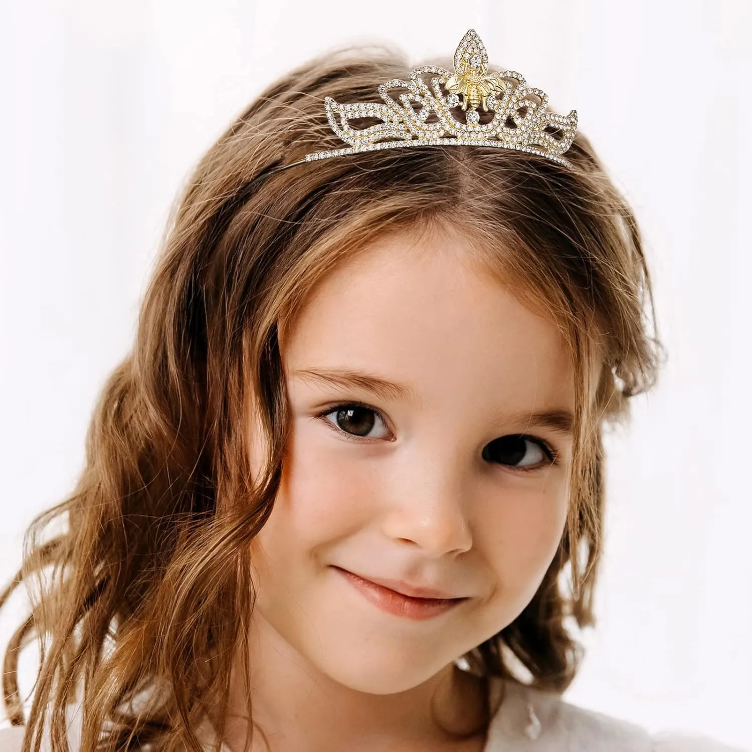 AW BRIDAL Tiara for Brithday Rhinestone Princess Party Tiaras for Girls Sparkly Crystal Headband (Gold)