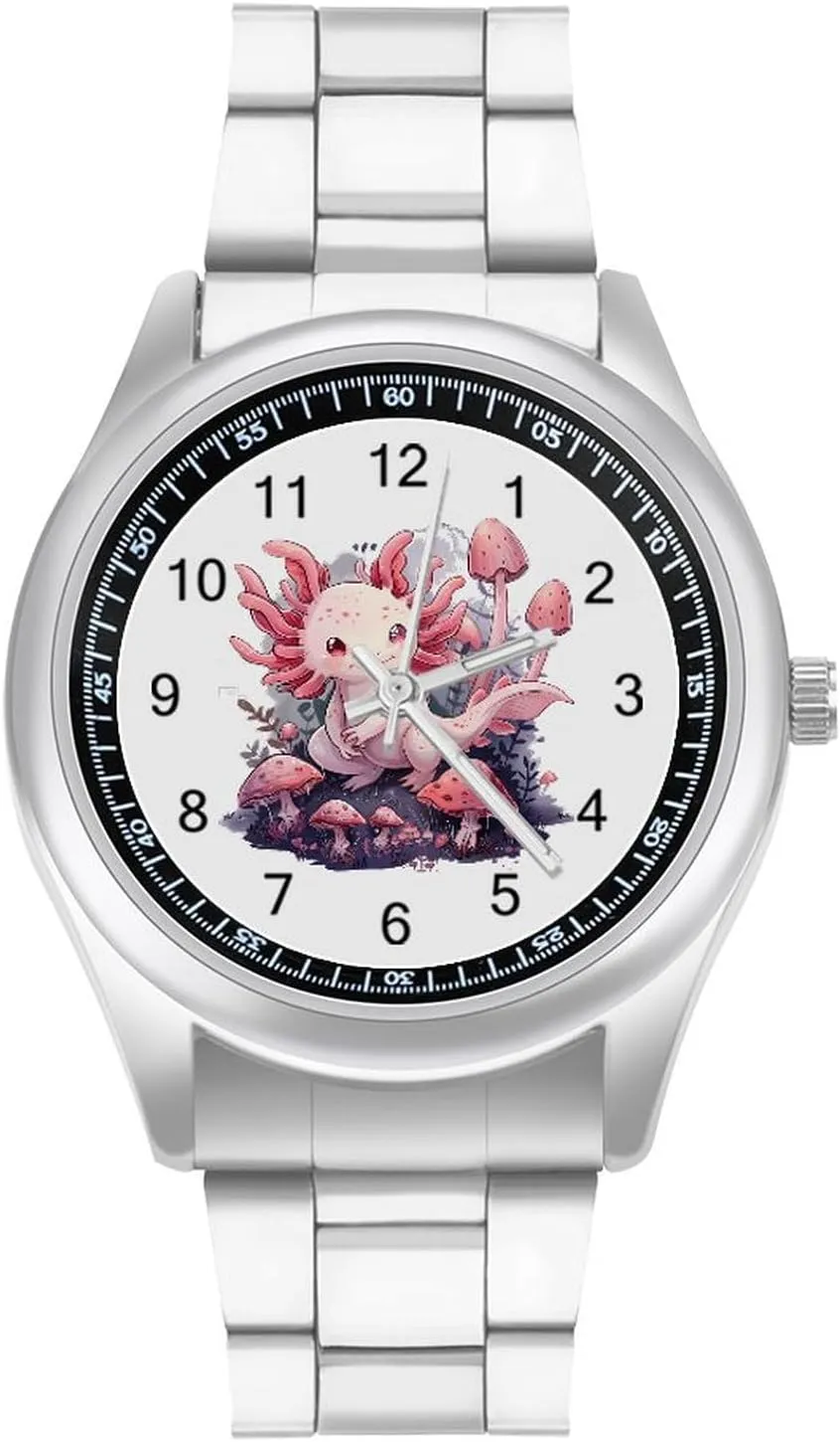 Axolotl Animals Watches Stainless Steel Band Wristwatch Business Dress Watch for Work Home