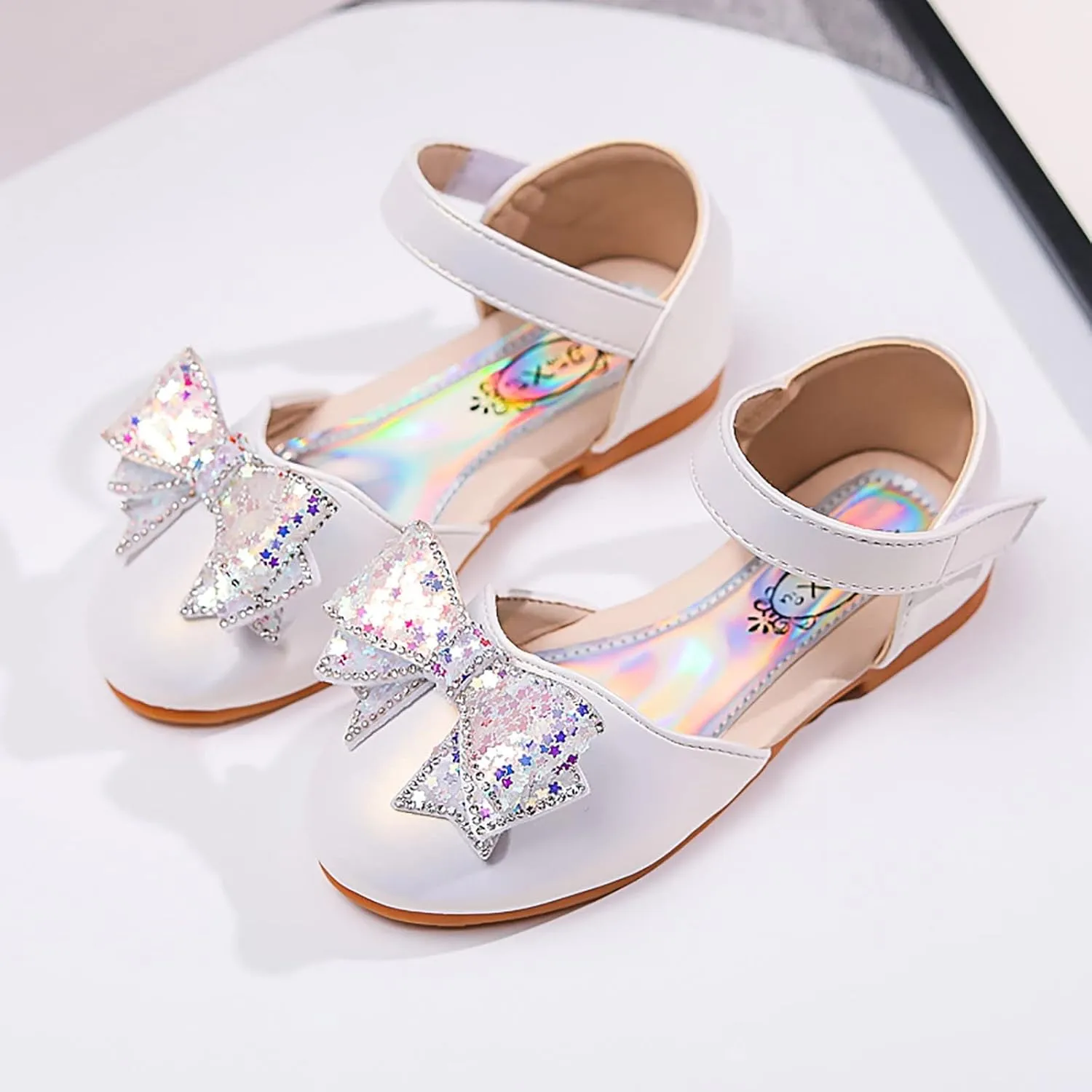Baby Girls Dress Dance Shoes Bow Glitter Sequins Ankle ow Heel Sandals Closed Toe Strap Toddler Kids Loafers
