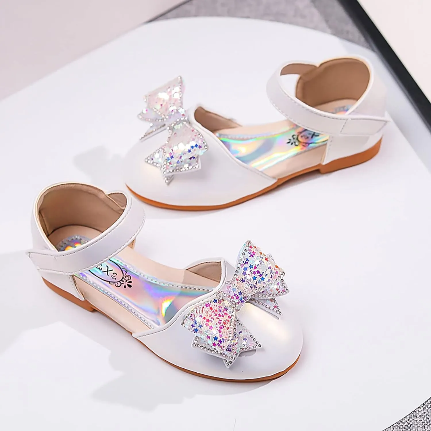 Baby Girls Dress Dance Shoes Bow Glitter Sequins Ankle ow Heel Sandals Closed Toe Strap Toddler Kids Loafers