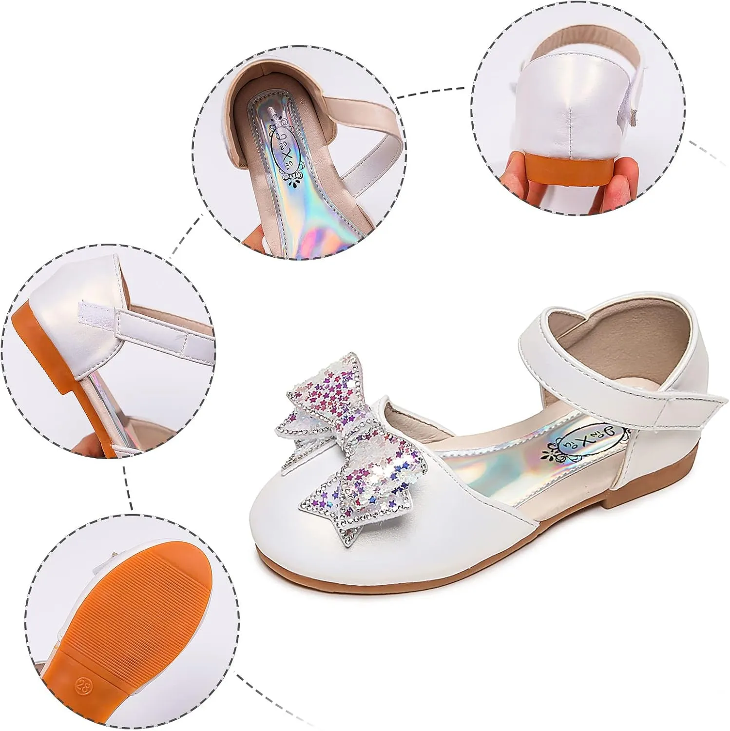 Baby Girls Dress Dance Shoes Bow Glitter Sequins Ankle ow Heel Sandals Closed Toe Strap Toddler Kids Loafers