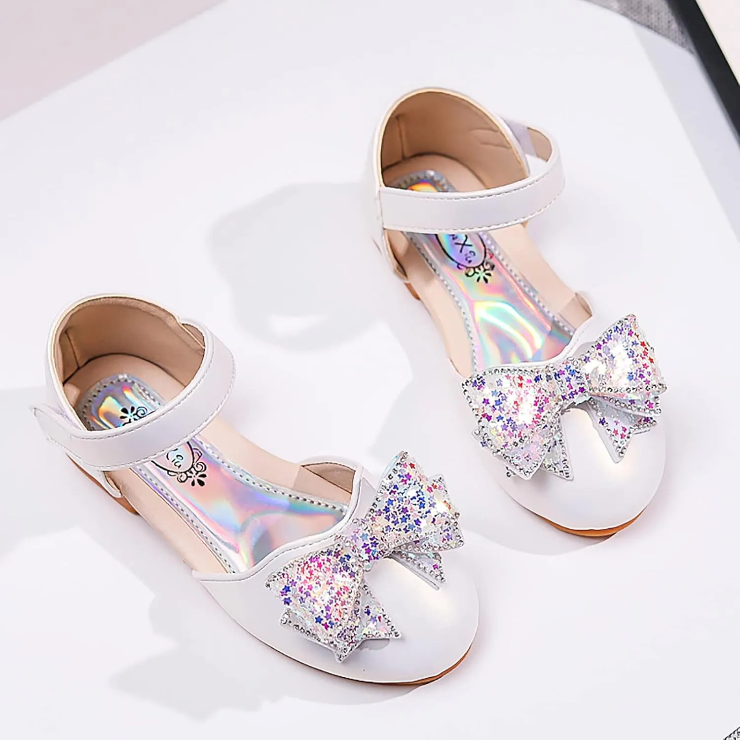 Baby Girls Dress Dance Shoes Bow Glitter Sequins Ankle ow Heel Sandals Closed Toe Strap Toddler Kids Loafers