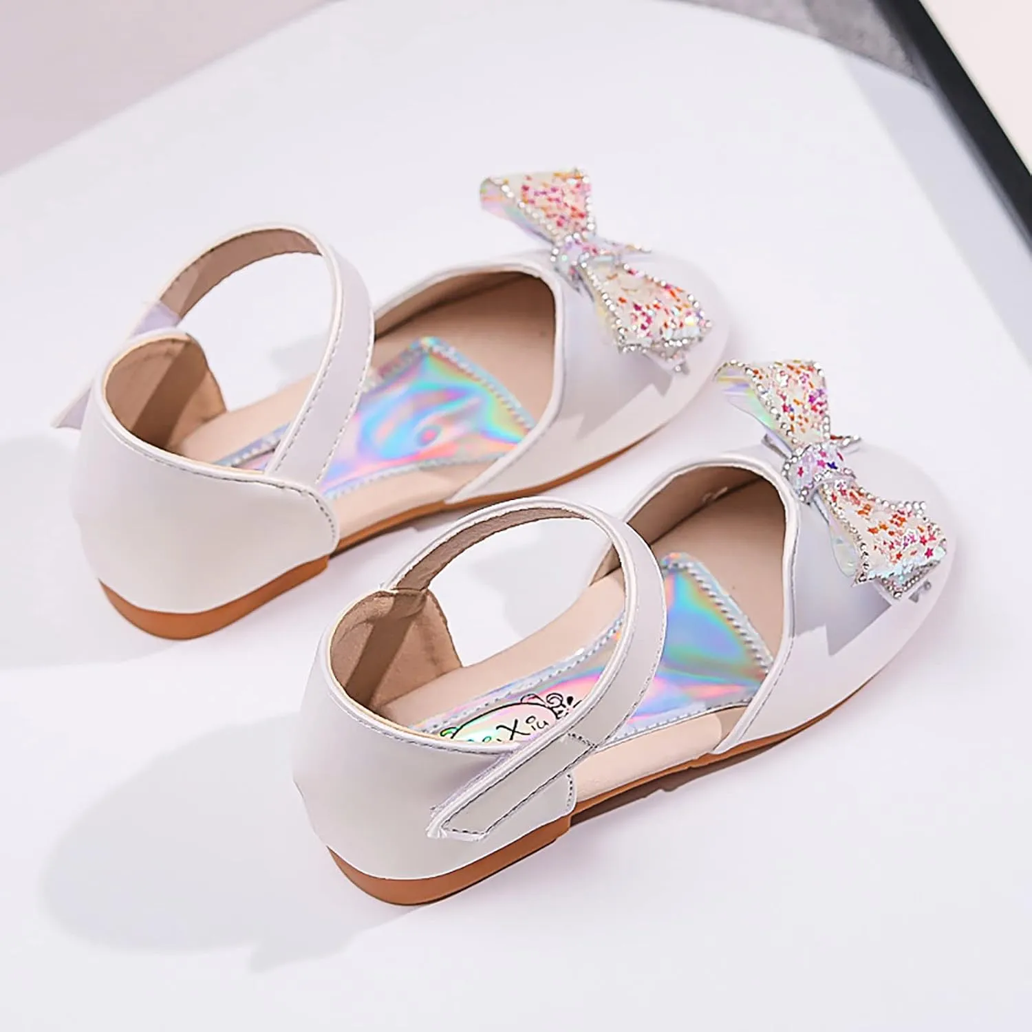 Baby Girls Dress Dance Shoes Bow Glitter Sequins Ankle ow Heel Sandals Closed Toe Strap Toddler Kids Loafers
