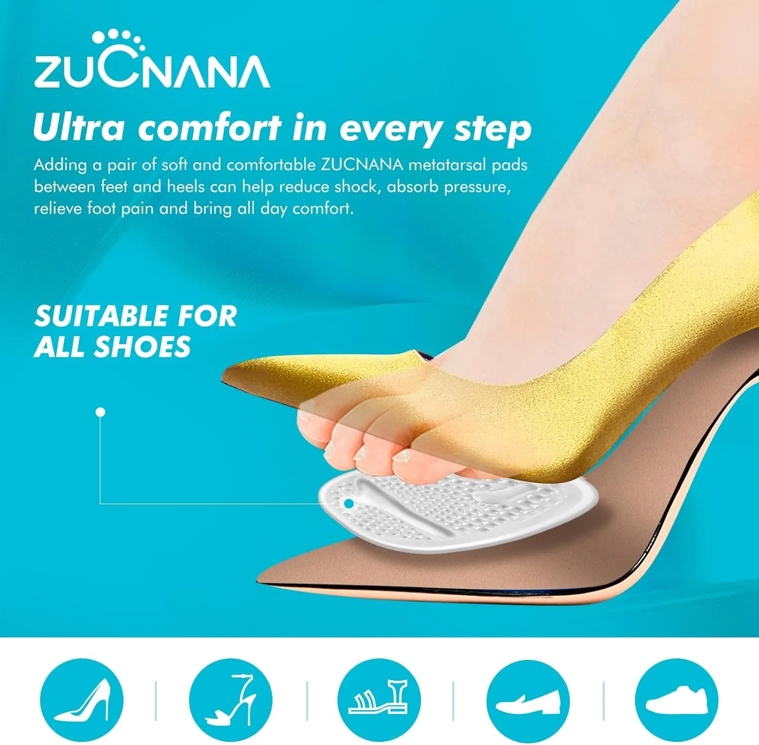 Ball of Foot Cushions (2 Pairs Gel Shoe Inserts), Heel Inserts for Women, Non Slip Heel Pads, Heel Cushions for Women Foot Pain Relief and Comfort, One Size Fits Any (Clear)