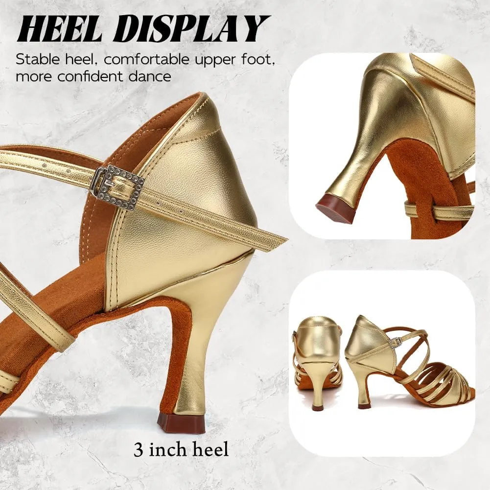 Ballroom Latin Dance Shoes for Women Open Toe Salsa Tango Professional Dance Shoes 3 Inch