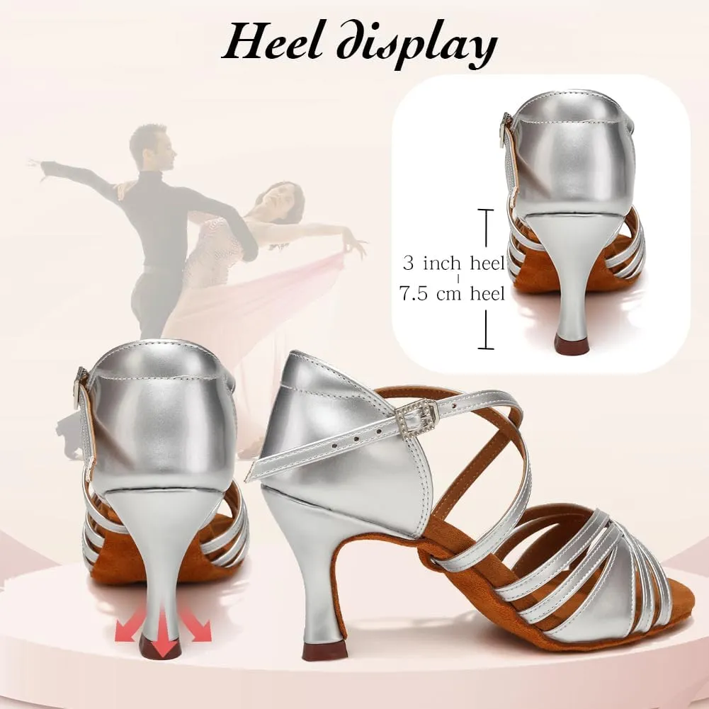 Ballroom Latin Dance Shoes for Women Open Toe Salsa Tango Professional Dance Shoes 3 Inch