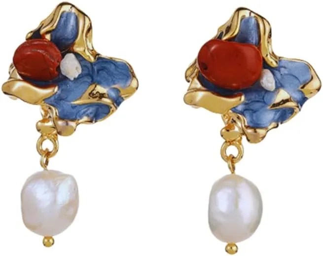 Baroque Pearl Drop Earrings, 14K Gold-Plated Hypoallergenic Earrings for Women, French Romantic Style, Bridal, Bridesmaid, Gifts