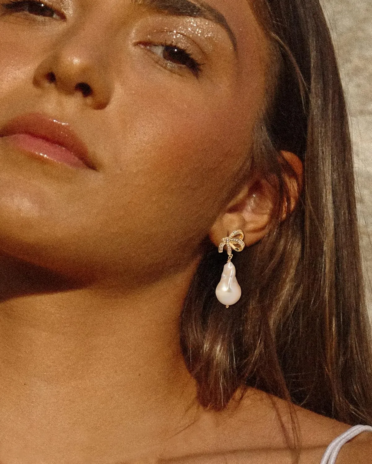 Baroque Pearl Drop Earrings Big Pearl Dangle Freshwater Cultured Pearls 14K/16K Real Gold Plated CZ Stud Teardrop Shaped Pearl Earrings for Women Wedding Christmas Gifts