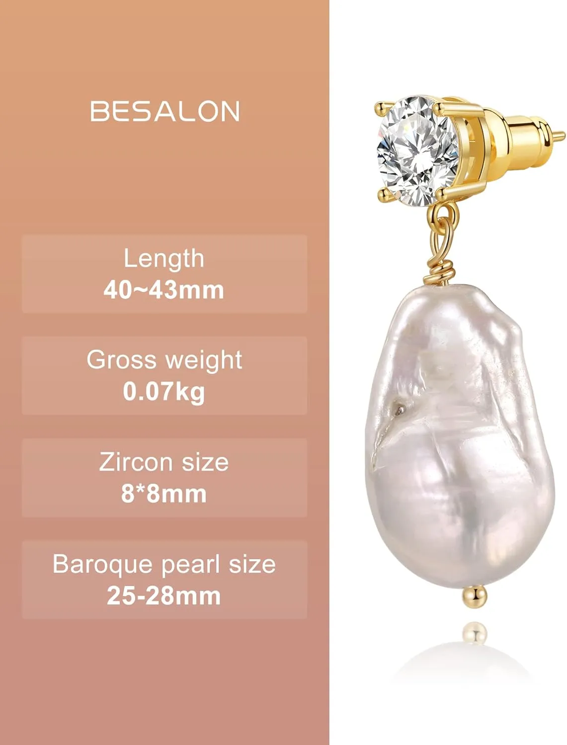 Baroque Pearl Drop Earrings Big Pearl Dangle Freshwater Cultured Pearls 14K/16K Real Gold Plated CZ Stud Teardrop Shaped Pearl Earrings for Women Wedding Christmas Gifts