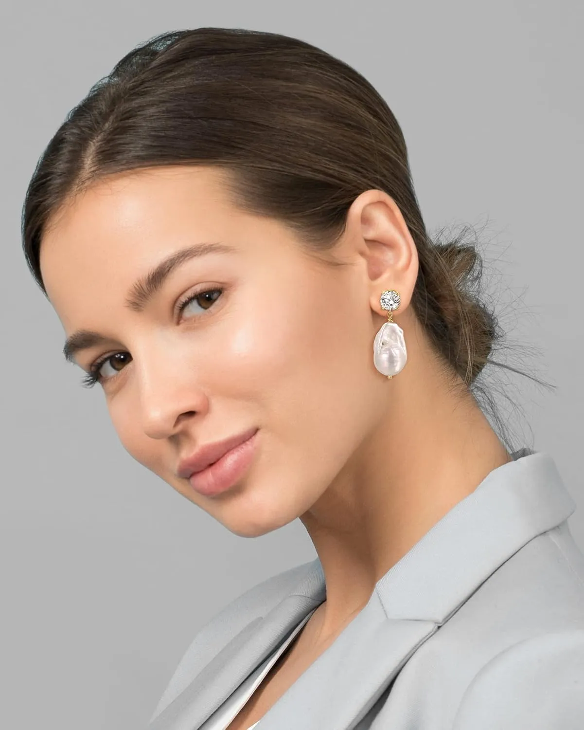 Baroque Pearl Drop Earrings Big Pearl Dangle Freshwater Cultured Pearls 14K/16K Real Gold Plated CZ Stud Teardrop Shaped Pearl Earrings for Women Wedding Christmas Gifts