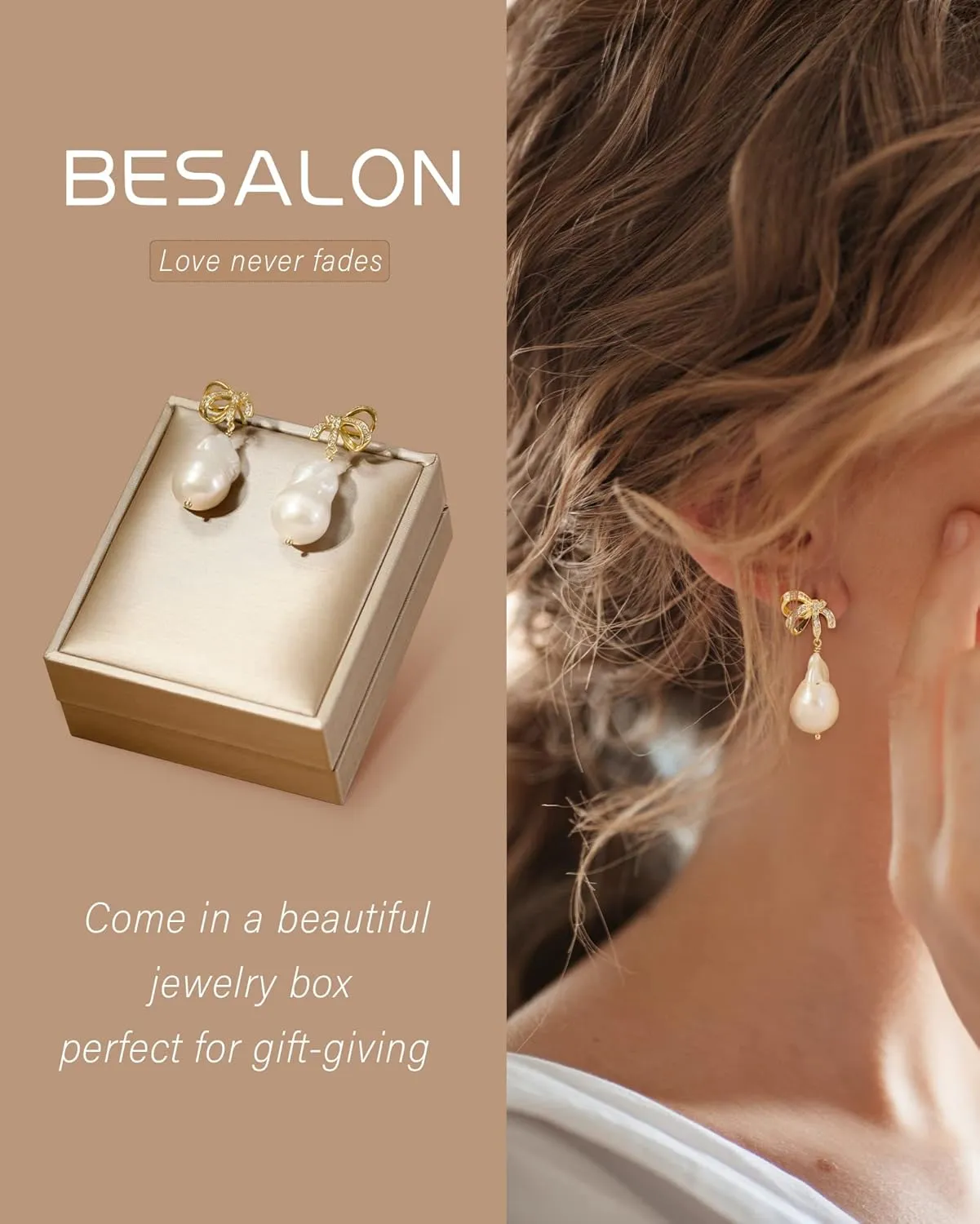 Baroque Pearl Drop Earrings Big Pearl Dangle Freshwater Cultured Pearls 14K/16K Real Gold Plated CZ Stud Teardrop Shaped Pearl Earrings for Women Wedding Christmas Gifts