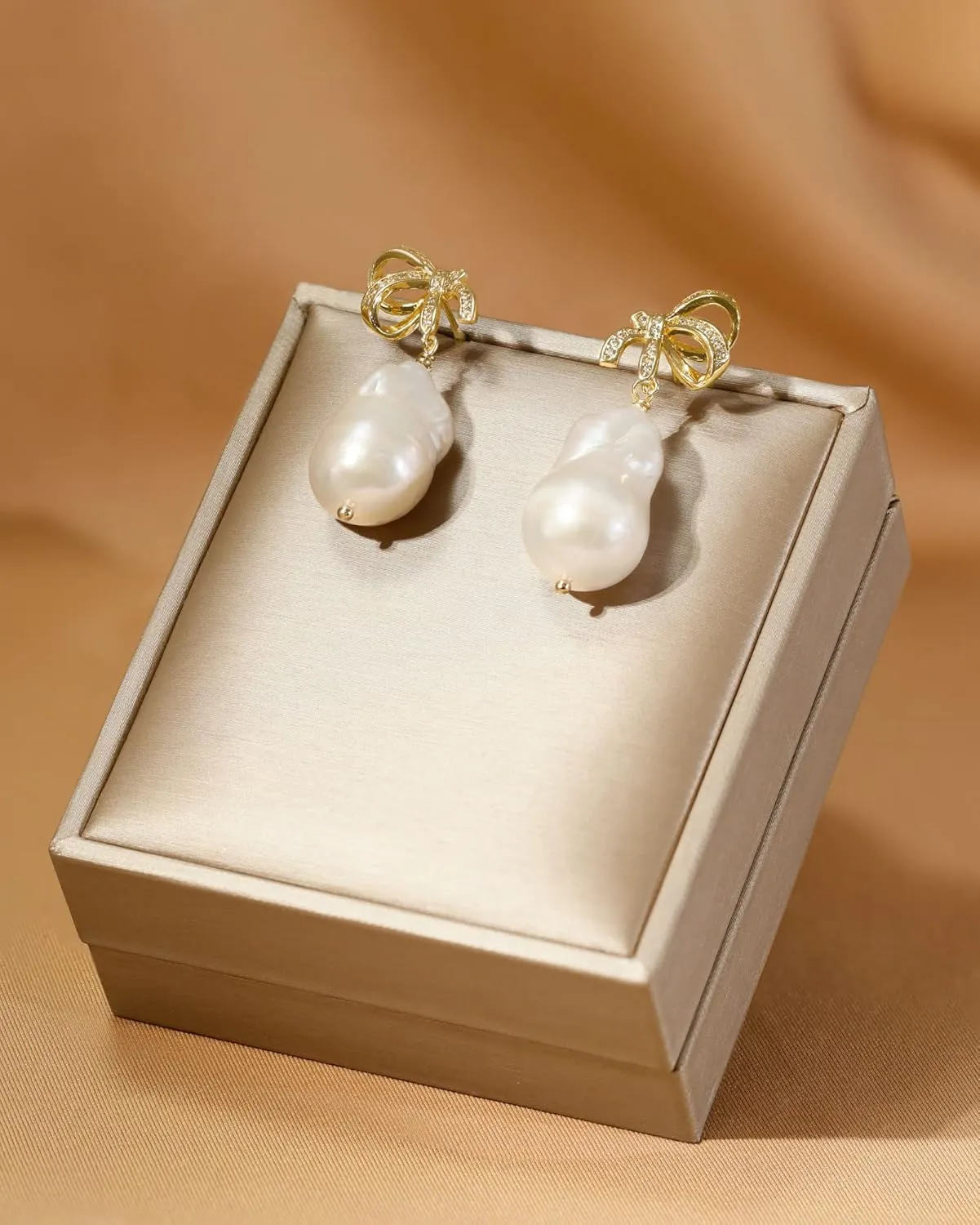 Baroque Pearl Drop Earrings Big Pearl Dangle Freshwater Cultured Pearls 14K/16K Real Gold Plated CZ Stud Teardrop Shaped Pearl Earrings for Women Wedding Christmas Gifts