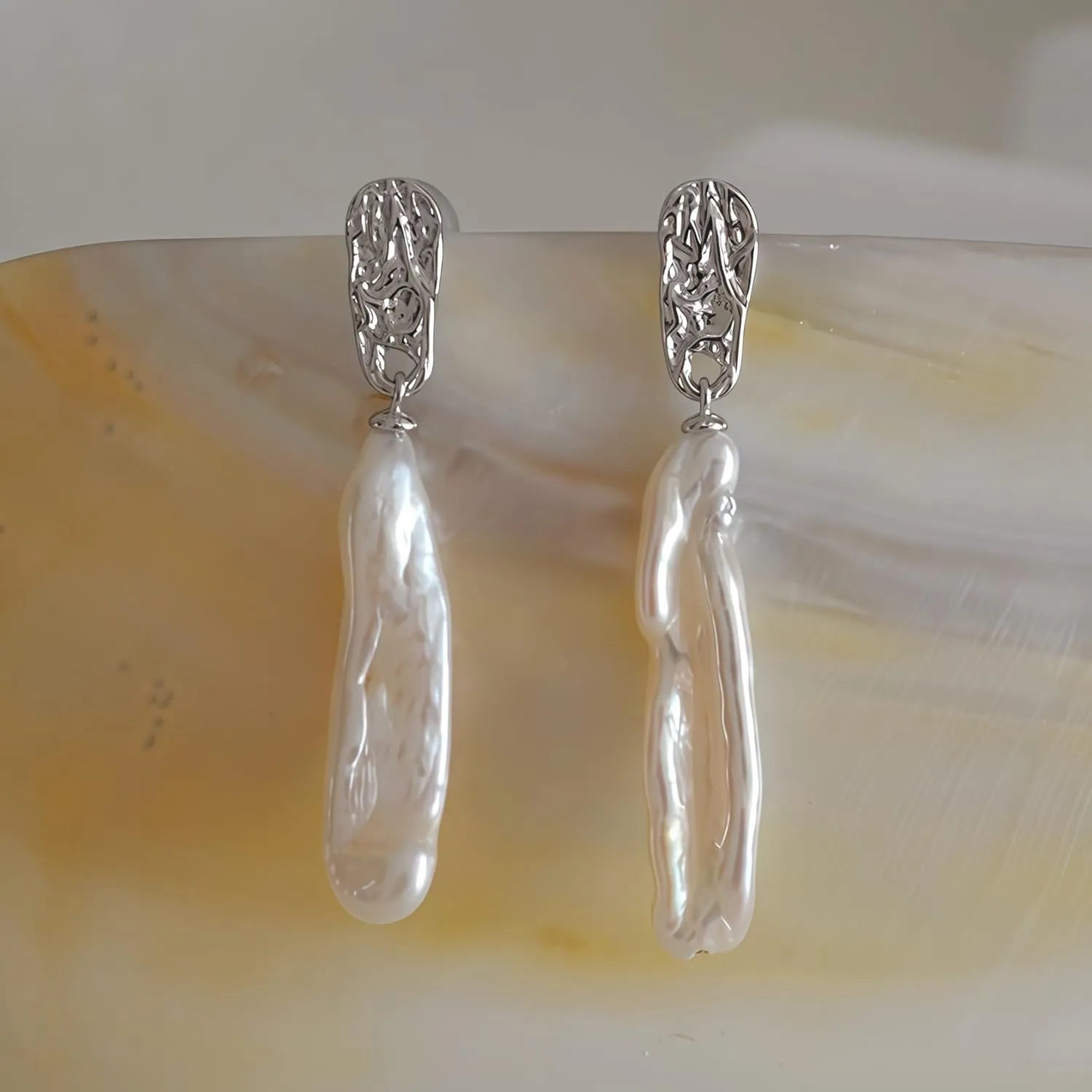 Baroque Pearl Drop Earrings,18K or White Gold Plated Sterling Silver Pearl Earrings, 18K or White Gold Pearl Statement Earrings for Women with Exquisite Handmade Packaging,Freshwater Pearl Drop Earrings Suitable for Weddings,Birthday Gift