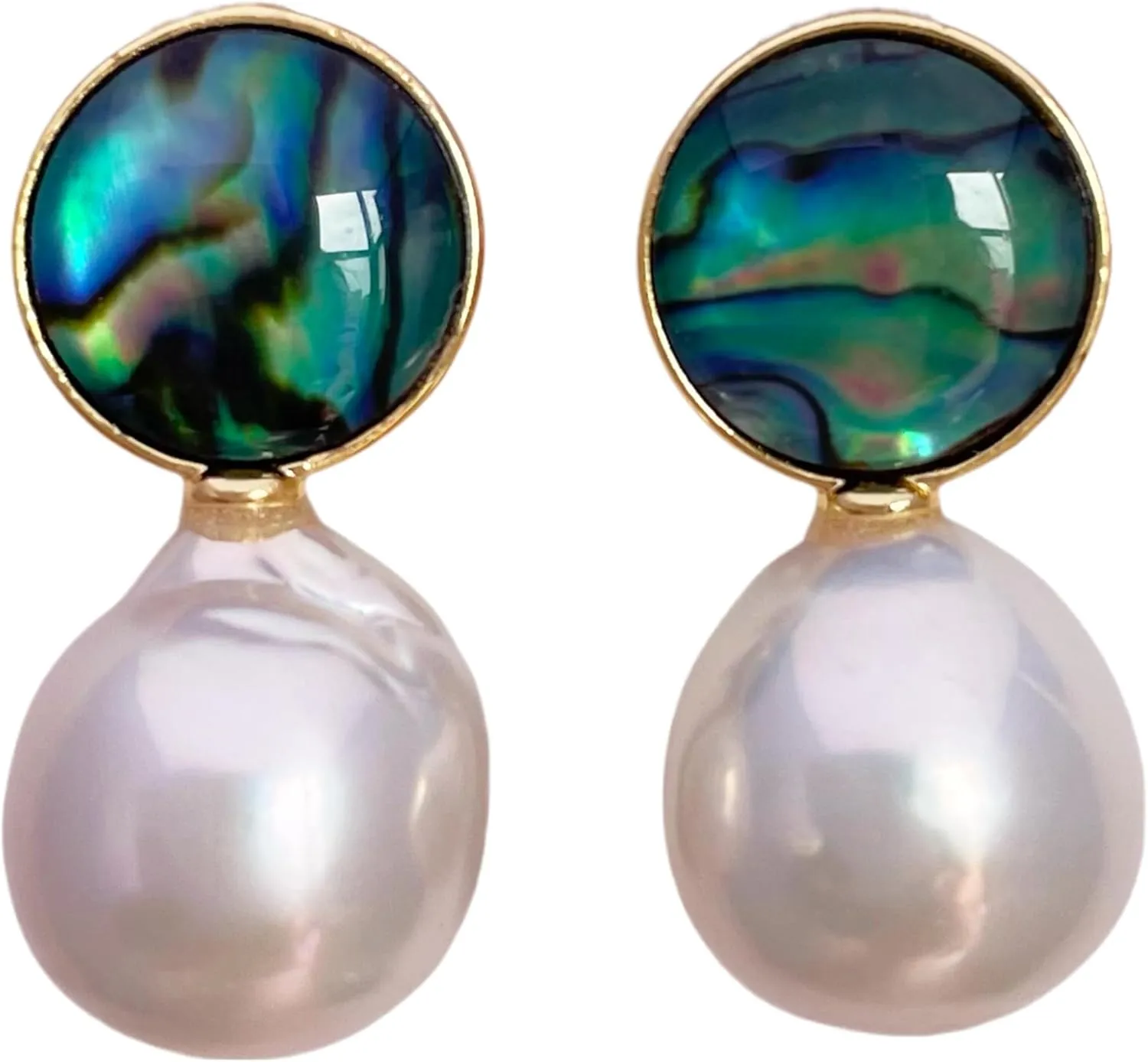 Baroque Pearl Earrings Drop Dangle water droplet shaped Abalone Shell Freshwater Pearl Stud for Women 14K Gold plated Jewelry wedding earrings birthday Gift
