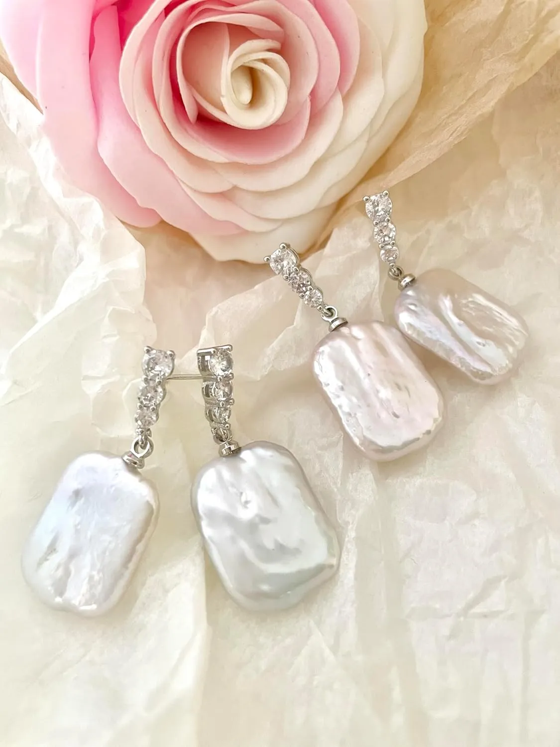 Baroque pearl earrings for Women cultured freshwater Pearl Stud hoop square statement earrings 14K Gold plated Drop Dangle Jewelry bridal wedding earrings birthday gift