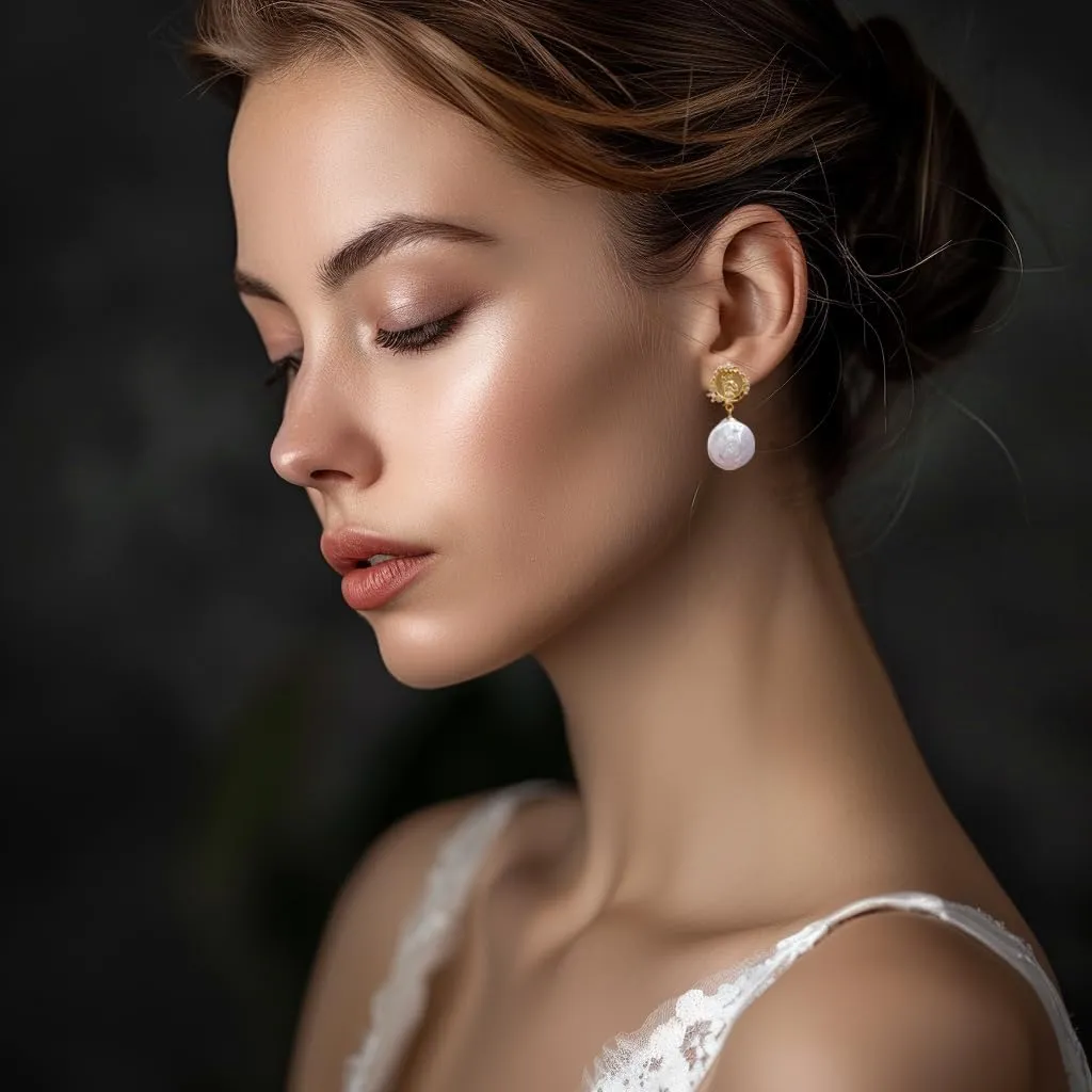 Baroque pearl earrings for Women cultured freshwater Pearl stud round hoop statement earrings 14K Gold plated Drop Dangle Jewelry bridal wedding earrings birthday gift