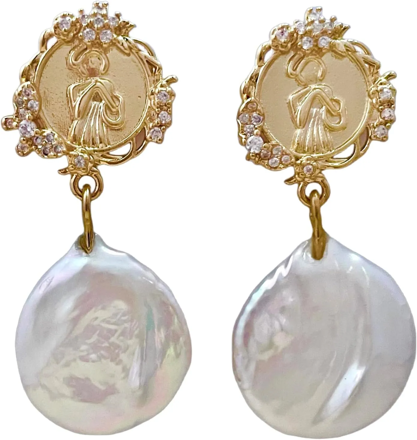 Baroque pearl earrings for Women cultured freshwater Pearl stud round hoop statement earrings 14K Gold plated Drop Dangle Jewelry bridal wedding earrings birthday gift