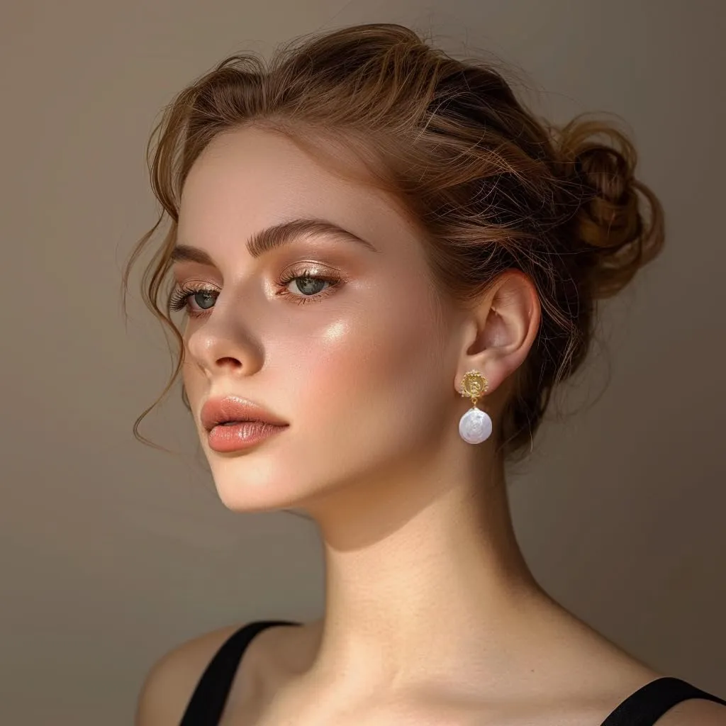 Baroque pearl earrings for Women cultured freshwater Pearl stud round hoop statement earrings 14K Gold plated Drop Dangle Jewelry bridal wedding earrings birthday gift