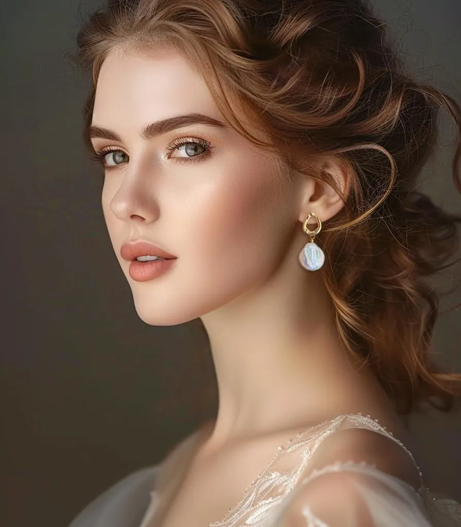 Baroque pearl earrings for Women cultured freshwater Pearl stud round hoop statement earrings 14K Gold plated Drop Dangle Jewelry bridal wedding earrings birthday gift