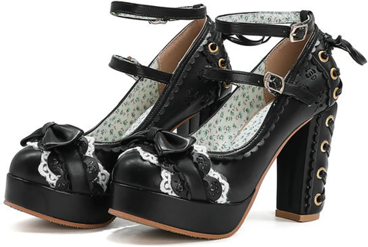 bbruriy Women Platform High Chunky Block Heels Mary Janes Shoes Ladies Fashion Double Ankle Strap Dress Comfort Lolita Pumps with Bow