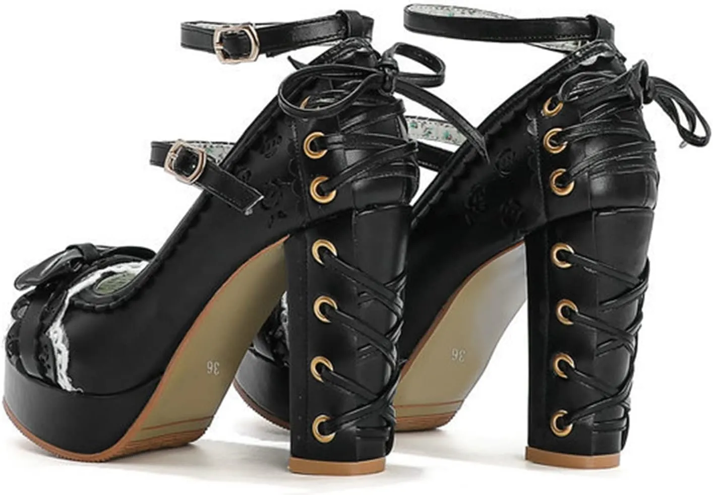bbruriy Women Platform High Chunky Block Heels Mary Janes Shoes Ladies Fashion Double Ankle Strap Dress Comfort Lolita Pumps with Bow