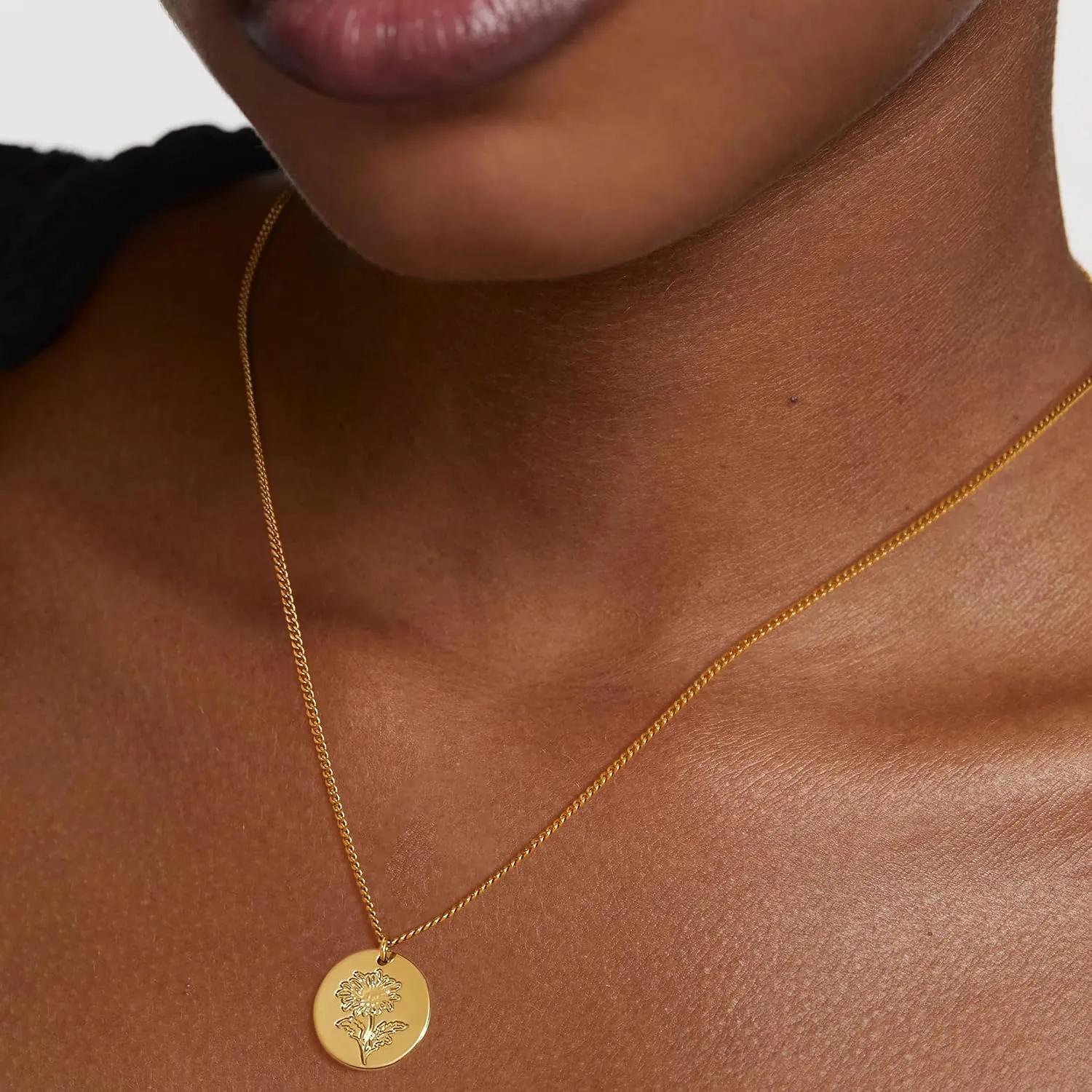 Birth Flower Necklace 18K Gold Plated Necklaces for Women Disc Cuban Birthday Gold Jewelry Gifts for Women 12 Month