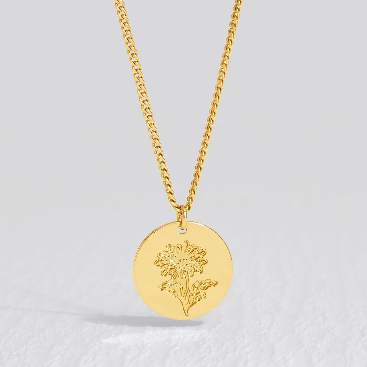 Birth Flower Necklace 18K Gold Plated Necklaces for Women Disc Cuban Birthday Gold Jewelry Gifts for Women 12 Month