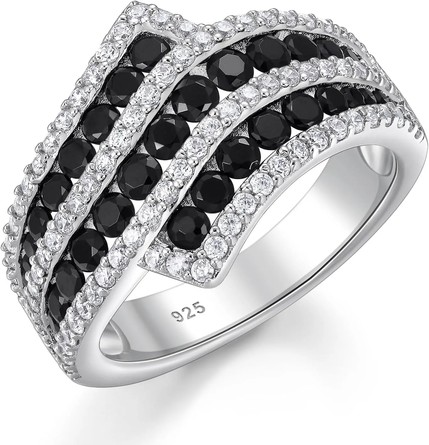 Black Gem Stone Wedding Bands for Women 925 Sterling Silver Eternity Stacking Rings AAAAA Cubic Zirconia Size 5-10