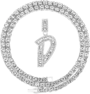 Bling Silver Gold Iced Out Baguette Initial Letter Necklaces for Men Women Big Cz Diamond Capital Letter Pendant A-Z with Rope Tennis Chains