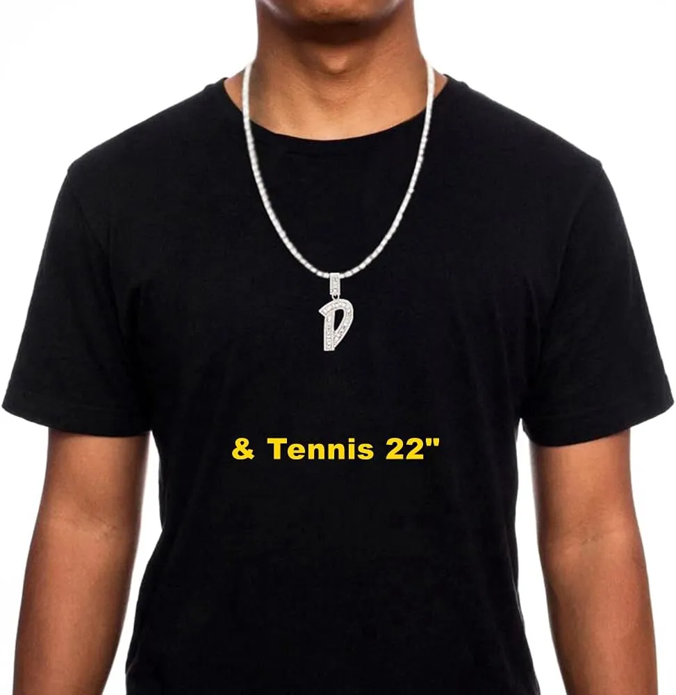 Bling Silver Gold Iced Out Baguette Initial Letter Necklaces for Men Women Big Cz Diamond Capital Letter Pendant A-Z with Rope Tennis Chains