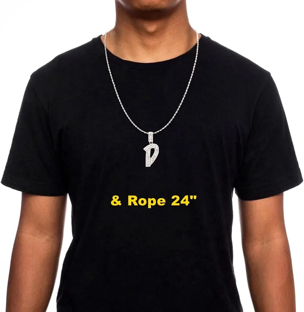 Bling Silver Gold Iced Out Baguette Initial Letter Necklaces for Men Women Big Cz Diamond Capital Letter Pendant A-Z with Rope Tennis Chains