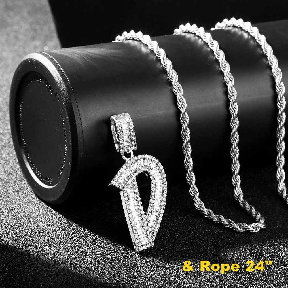 Bling Silver Gold Iced Out Baguette Initial Letter Necklaces for Men Women Big Cz Diamond Capital Letter Pendant A-Z with Rope Tennis Chains