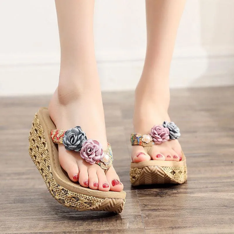 Bohemian Ladies Beach Shoes Platform Flip Flops